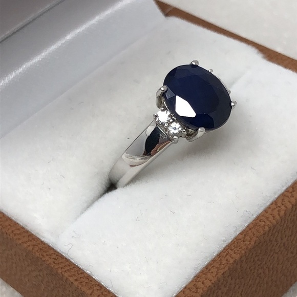 Blue Sapphire Ring Size 7 925 Sterling Silver Secondary Stones Zircons - Picture 7 of 13